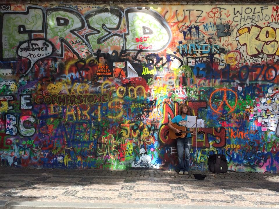 The John Lennon Wall in the summer of 2014, shortly before it was destroyed in November 2014