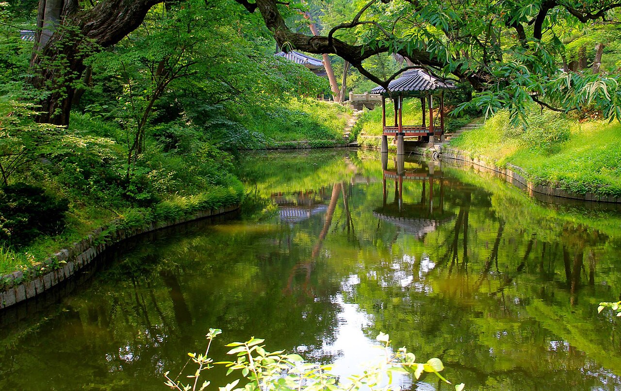 A reflection in the peaceful secret garden in Changdeokgung Palace, a UNESCO World Heritage Site