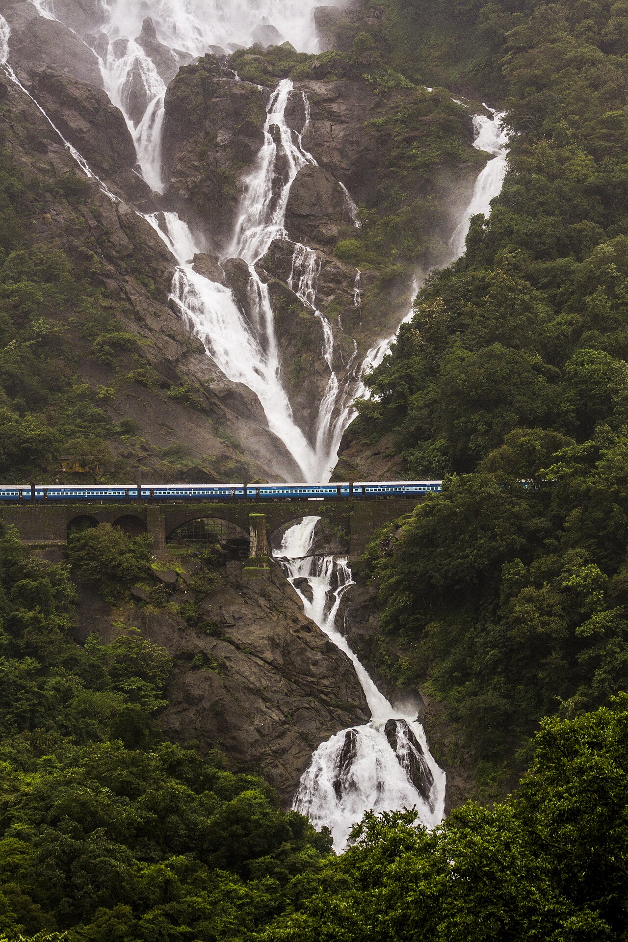 doodhsagar Fall is amongst India's tallest waterfall with height of 310m (1017 ft) and an average width of 30m (100 ft).