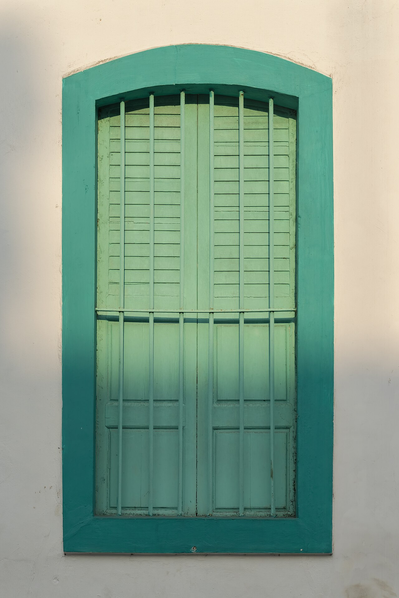 Windows of Pondicherry - White wall, Green coloured window and grills