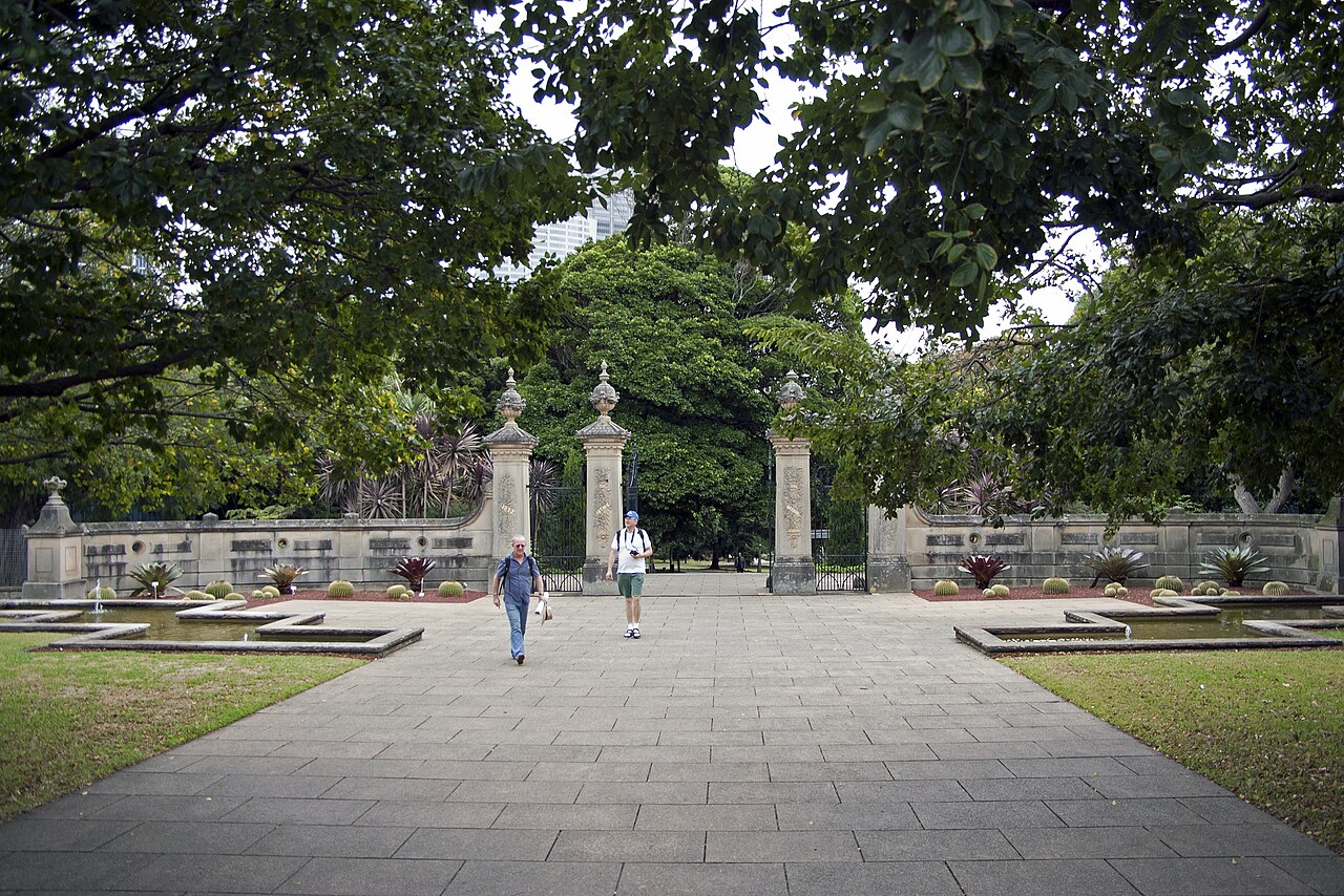 Gates at Royal Botanic Gardens viewed from Art Gallery Road in Sydney