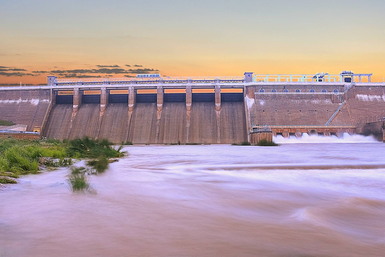 Vaigai Dam full view shoot during shutter open for agricultural.