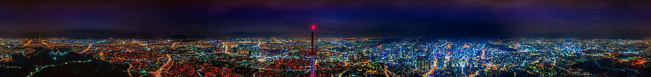 360 night panorama of Seoul from N Seoul Tower