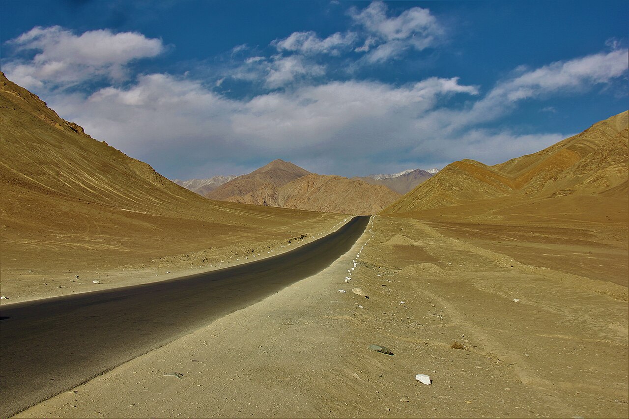 Magnetic Hill in Leh. The road is Srinagar-Leh highway going towards Leh city.