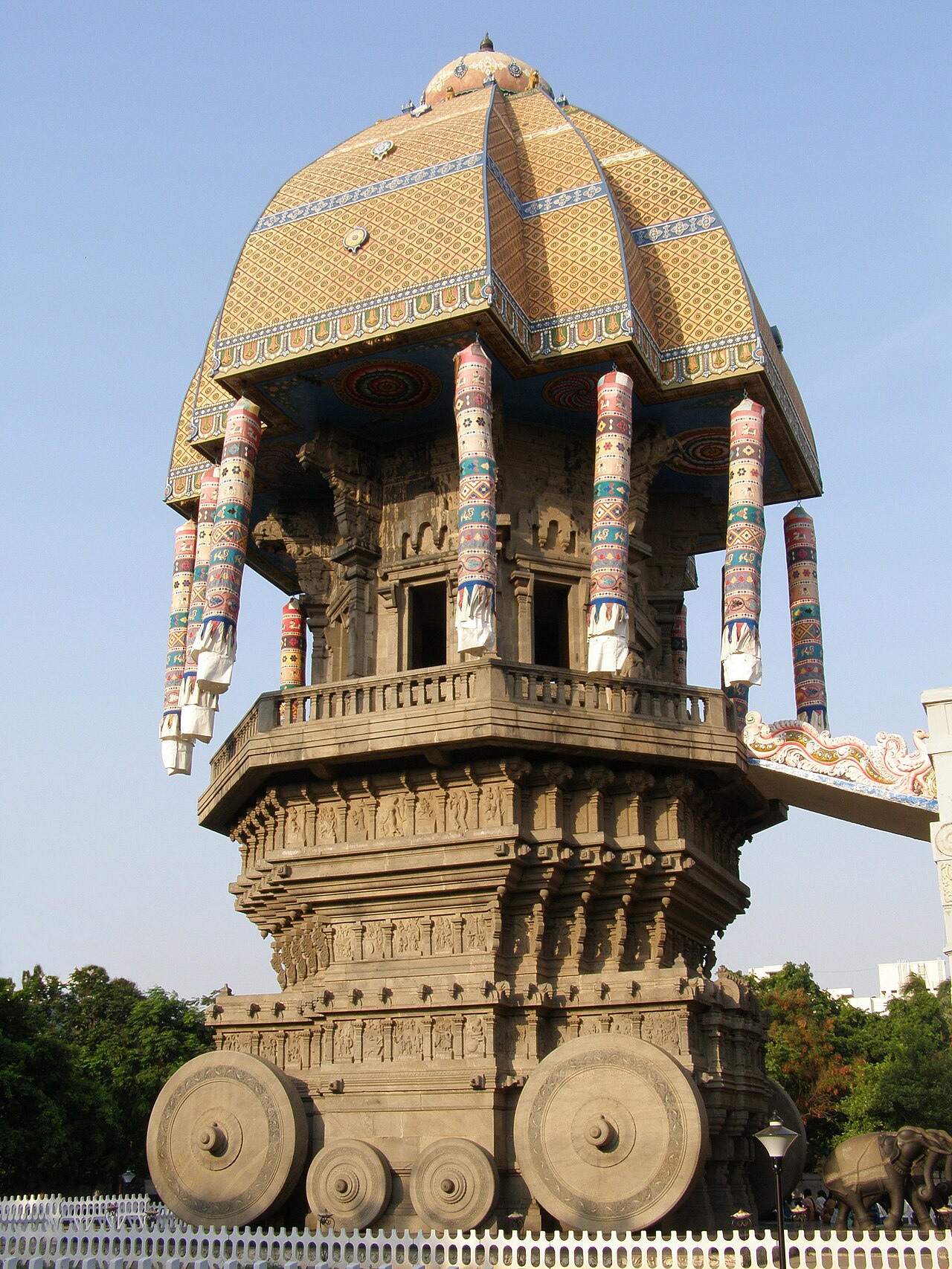 Valluvar Kottam at Chennai, India is a chariot shaped memorial dedicated to the Tamil poet Tiruvalluvar.