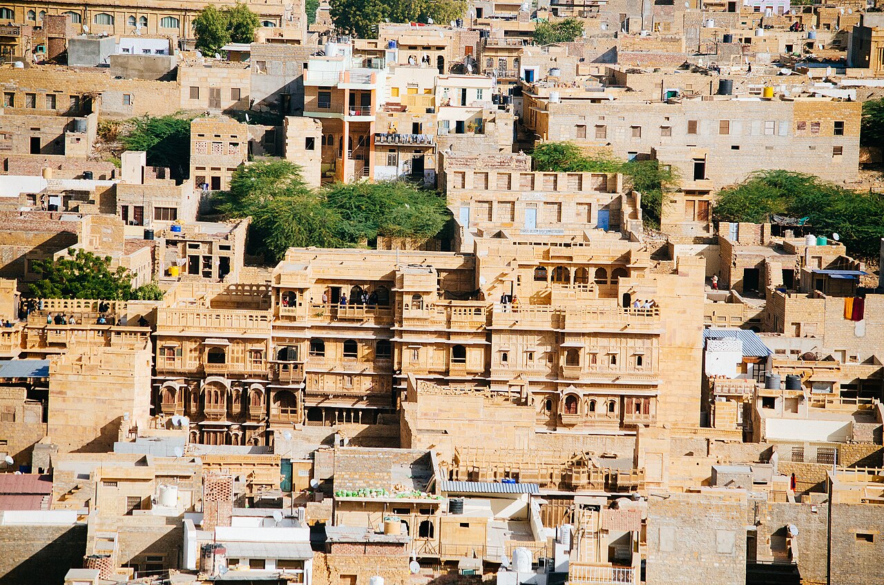 View from Jaisalmer Fort to the Patwon ki Haveli complex in Jaisalmer, Rajasthan, India