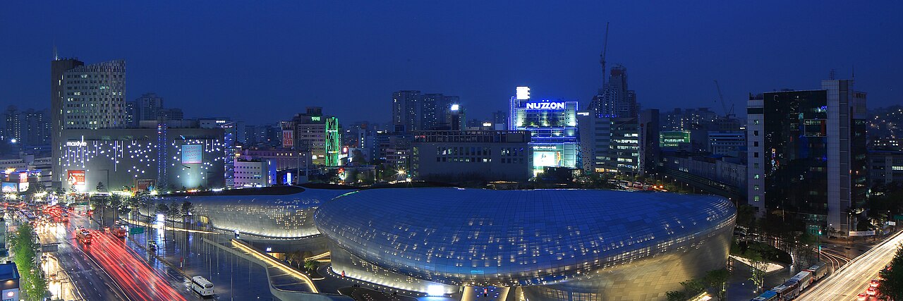 Dongdaemun Design Plaza at night, Seoul, Korea.