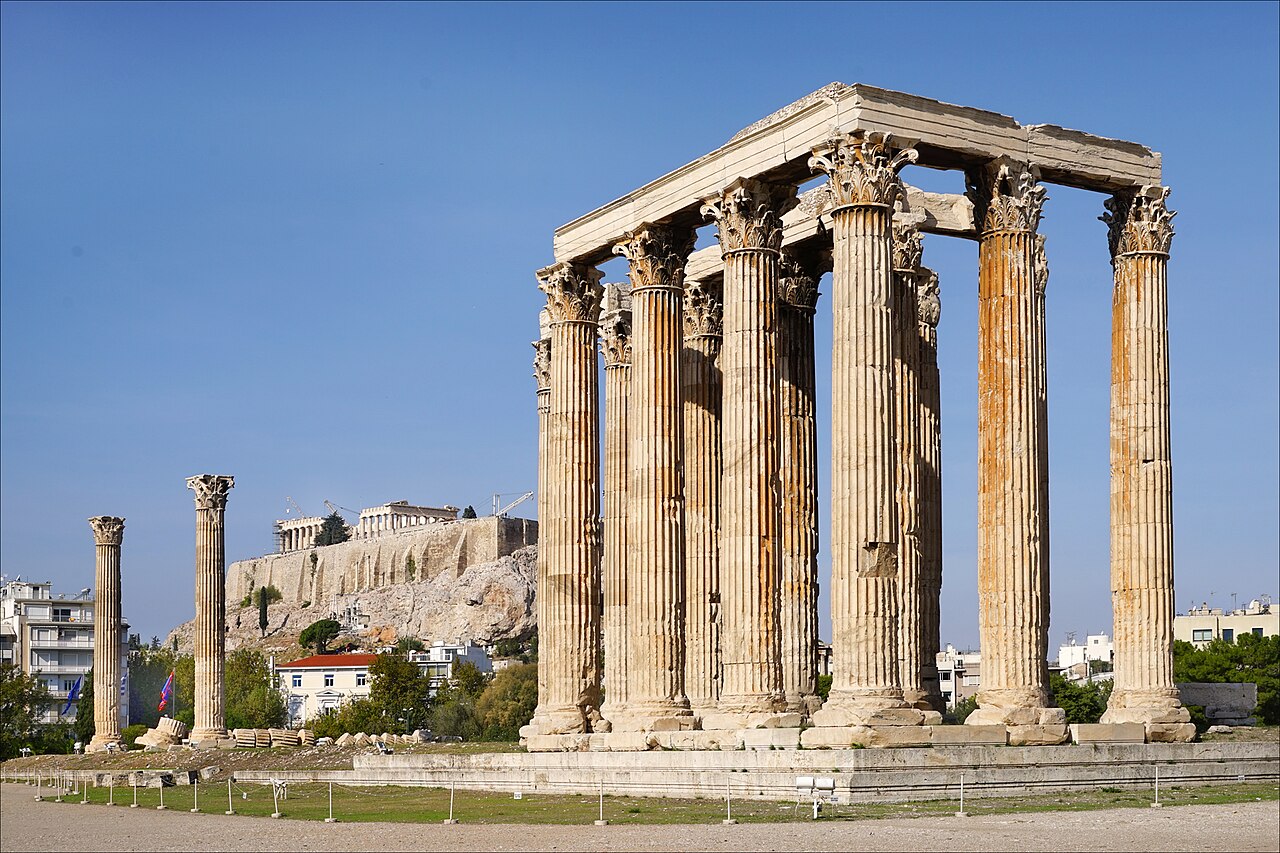 The Olympiaion was a temple dedicated to Zeus that was started in 515 BC. But which was only completed in Roman times under Emperor Hadrian in 131. This Roman e