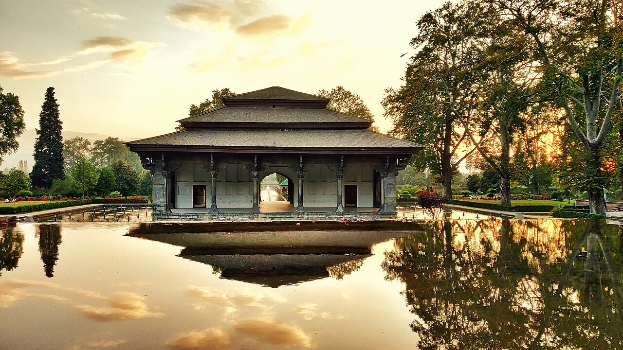 The marble pavilion.. In the third terrace of shalimar Garden the axial water channel flows through the Zenana garden, which is flanked by the Diwan-e-Khas and 