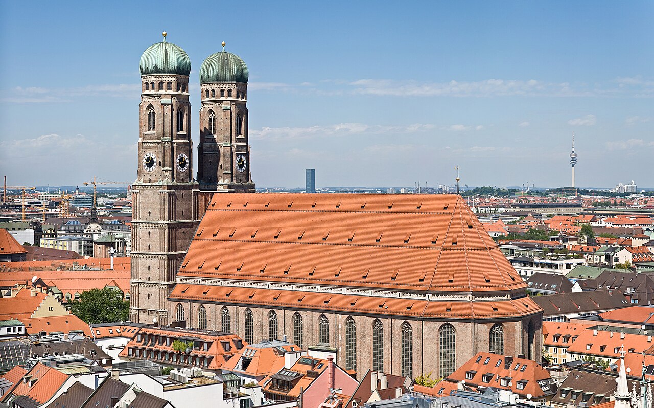 Frauenkirche (Church of Our Blessed Lady) in Munich, Germany, as viewed from the tower of Peter's Church. Taken by myself with a Canon 5D and 24-105mm f/4L IS l