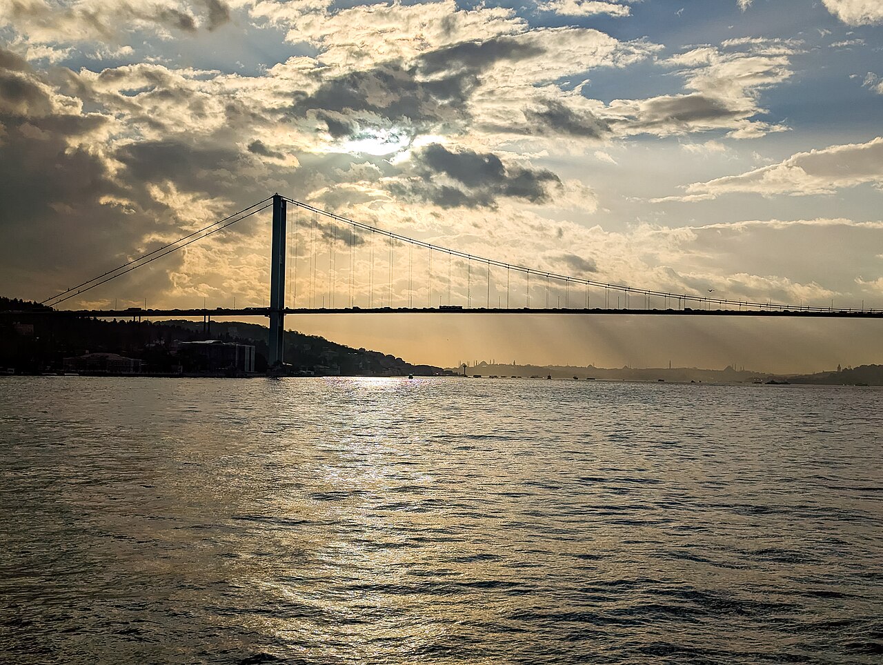 Istanbul Cityscape from Bosphorus Strait Cruise Türkiye Bosphorus Bridge