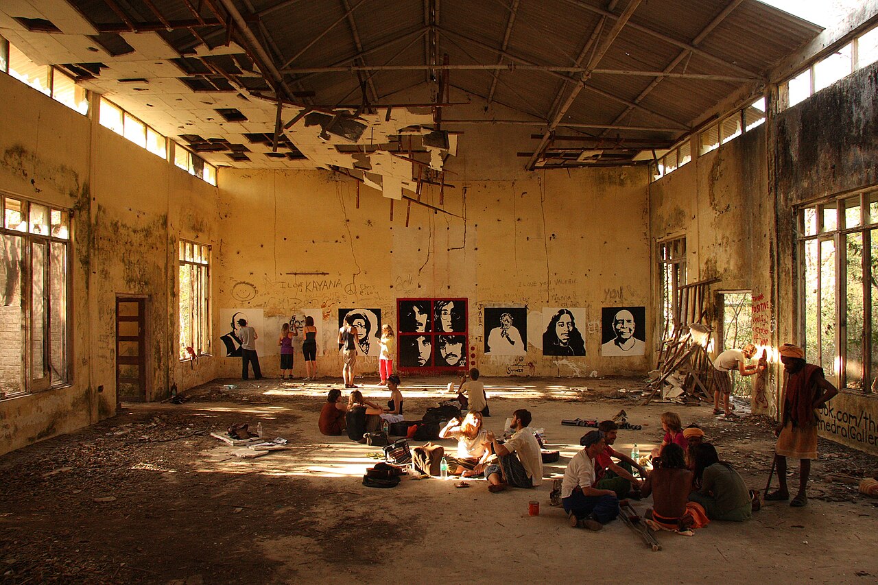 The Satsang Hall of the Maharishi Mahesh Yogi Ashram in Rishikesh, India at the start of it's revival as the Beatles Cathedral Gallery in 2012.