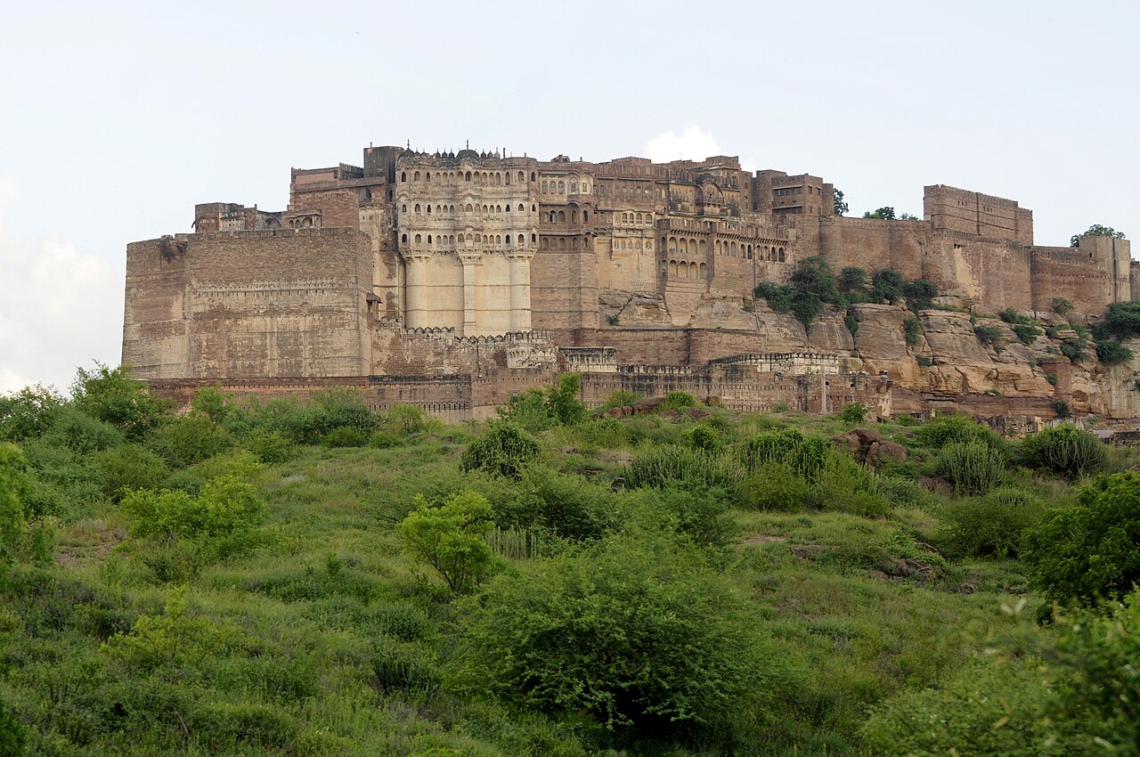 Mehrangarh Fort as seen from Rao Jodha Desert Rock Park, Jodhpur, Rajasthan, India.
