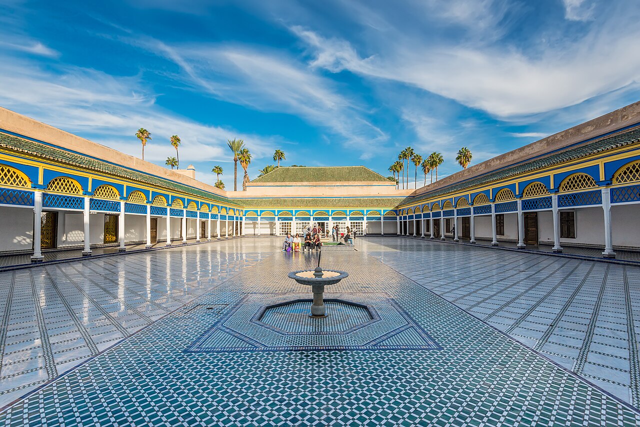 Marrakesh, Morocco - December 8, 2016: Inside the beautiful Bahia palace with the fountain in Marrakesh, Morocco, Africa.